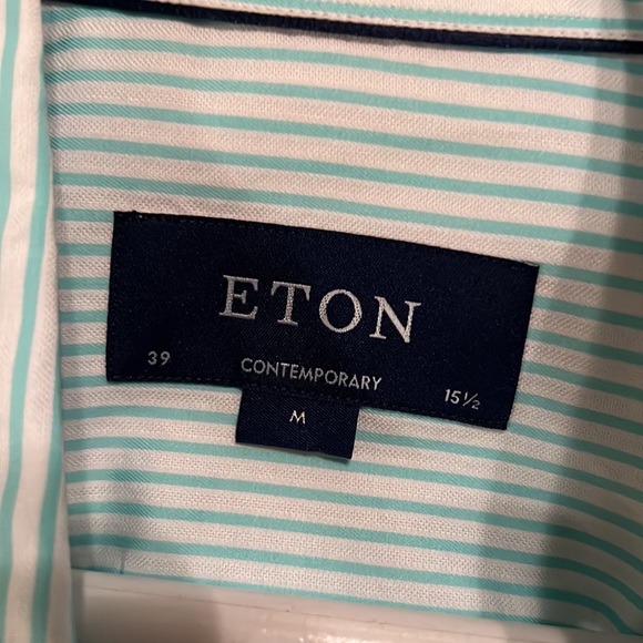 19. Eton Contemporary Mens Dress Shirt in Mint-Green Stripes - Picture 11 of 14